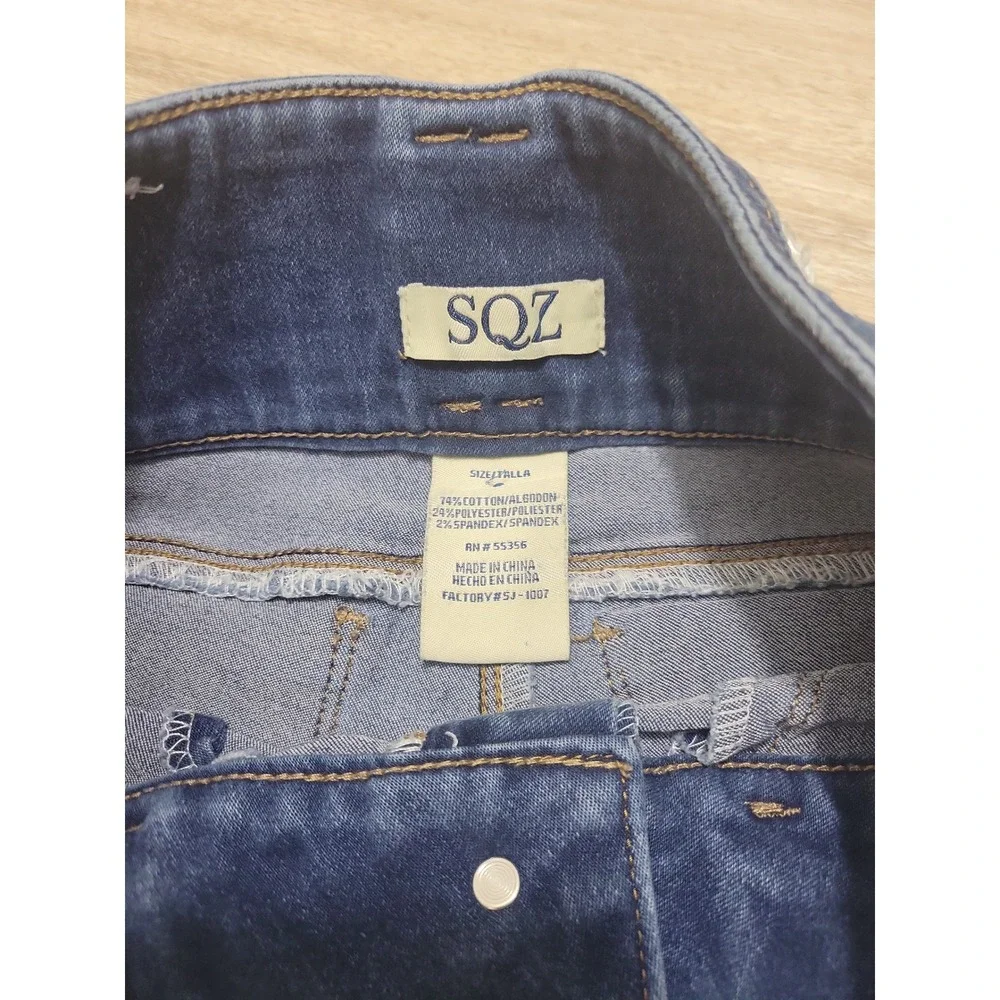 SQZ Girls Blue Sequin Waist Skinny Jeans Medium Wash Size 8 High Rise Stretch